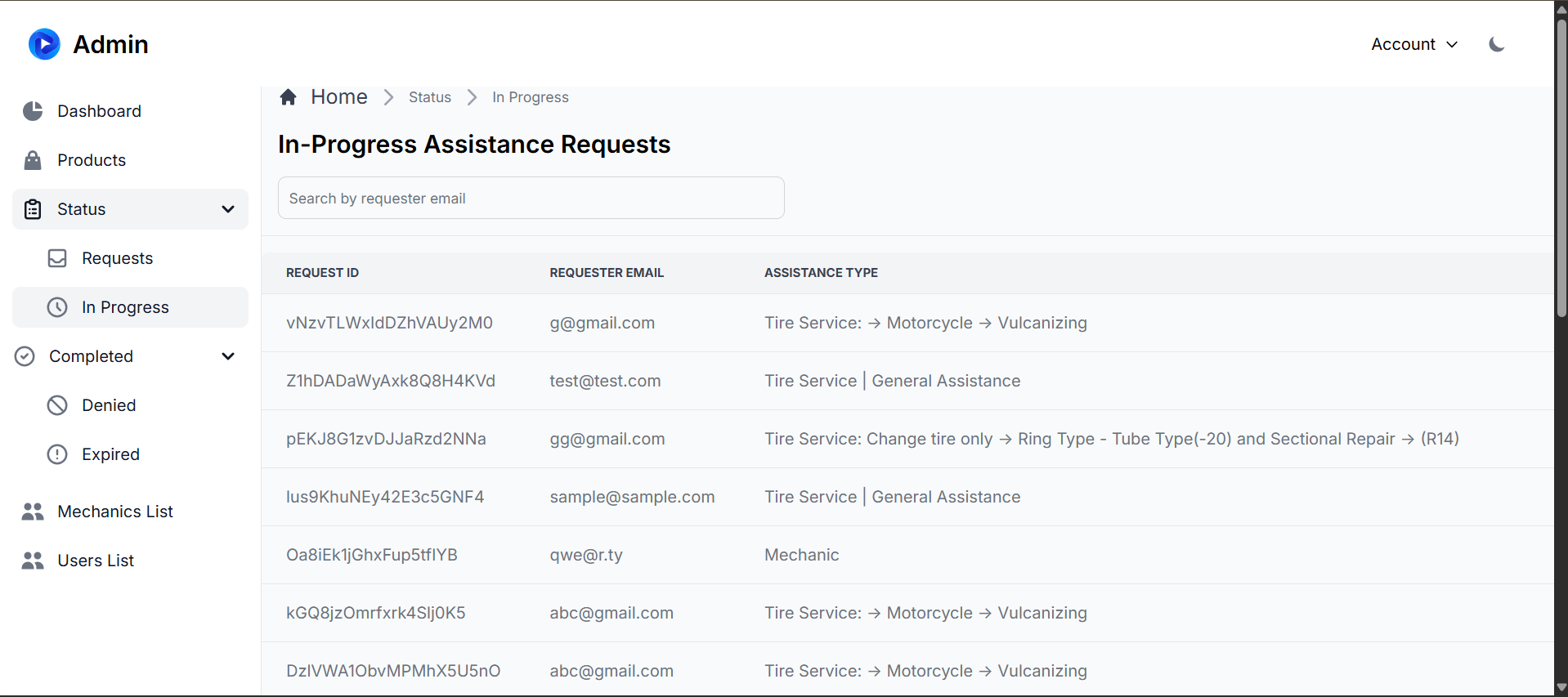 Bullkit Admin Dashboard status page showing jobs in progress