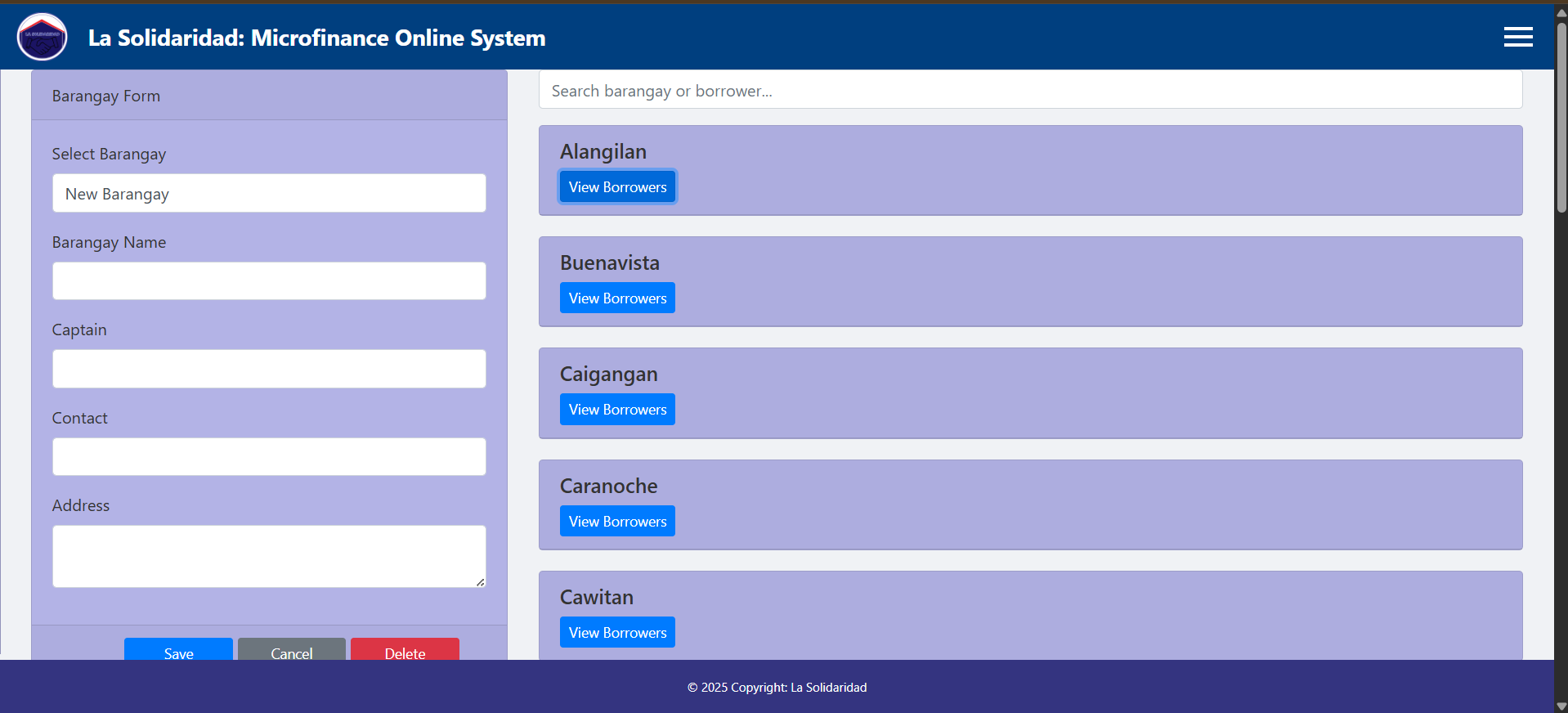 Screenshot of La Solidaridad Loan Management System