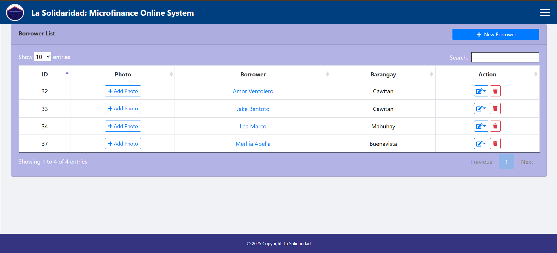 Screenshot of La Solidaridad Loan Management System