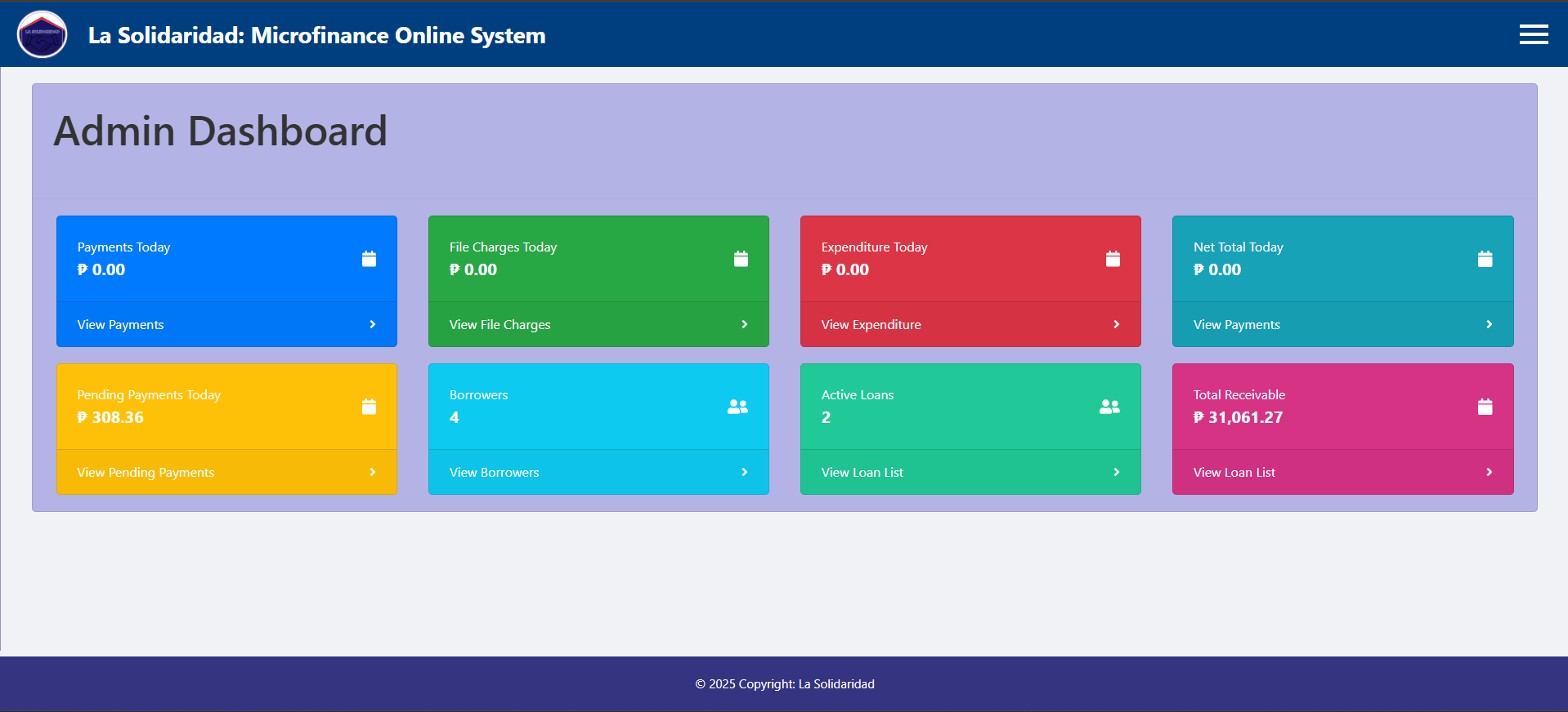 Screenshot of La Solidaridad Loan Management System